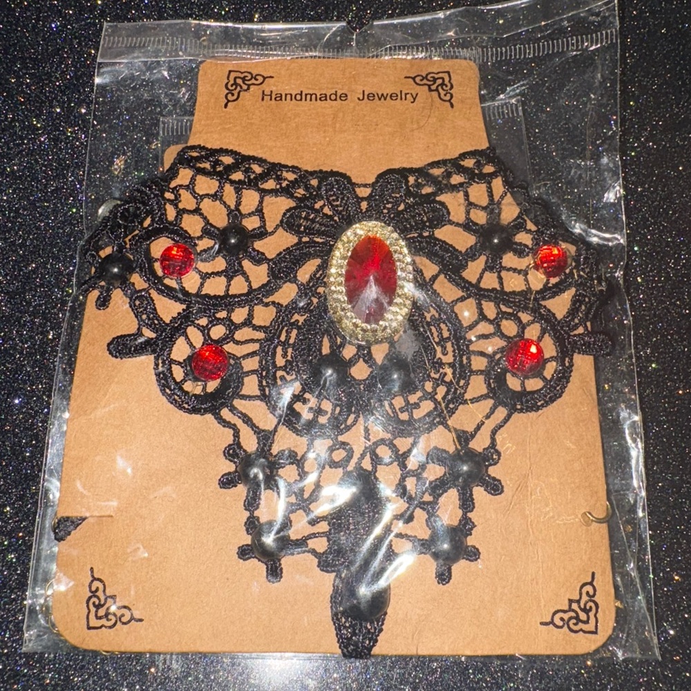 Elegant Black and Red Lace Choker Necklace